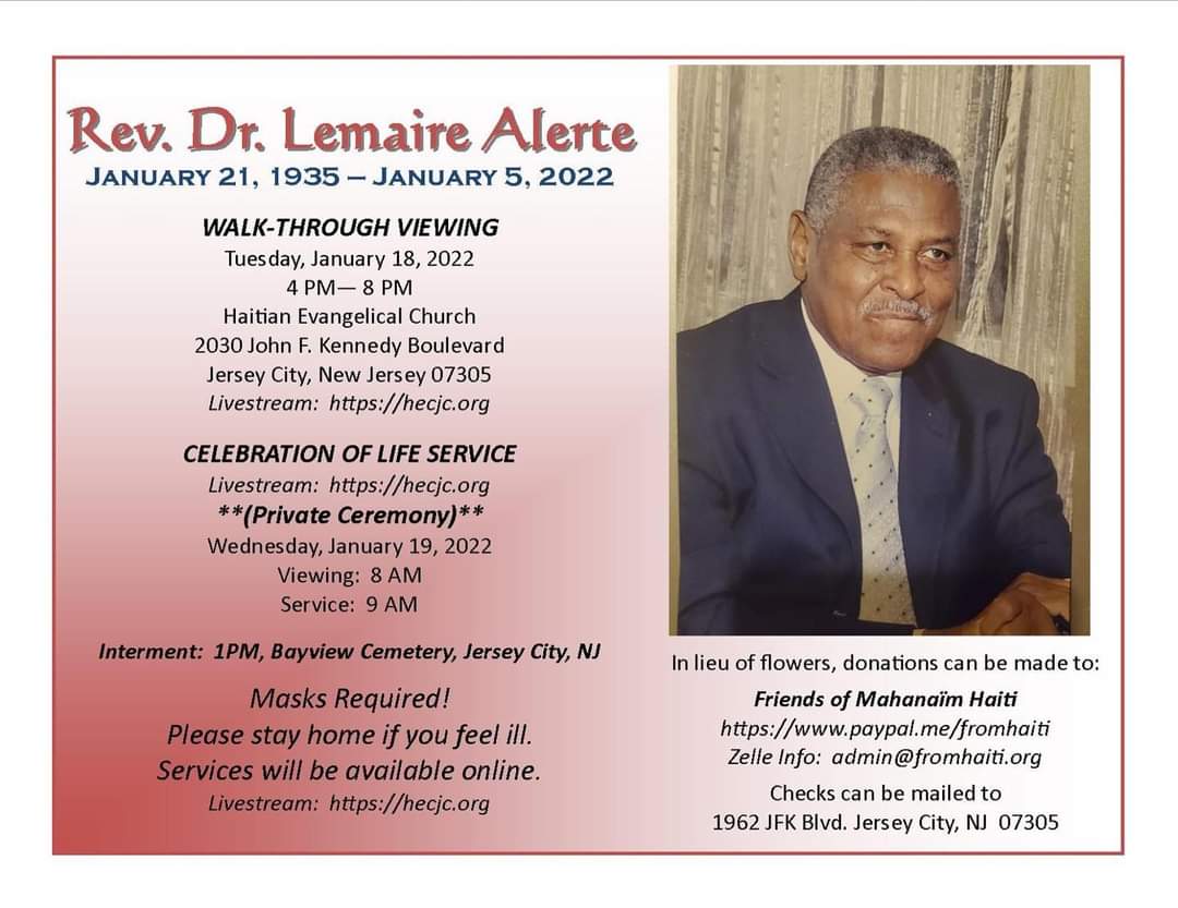 Rev. Dr. Lemaire Alerte - January 21, 1935- January 5, 2022